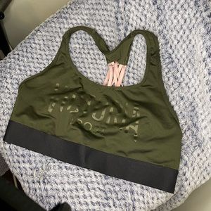 Green, black and pink sports bra